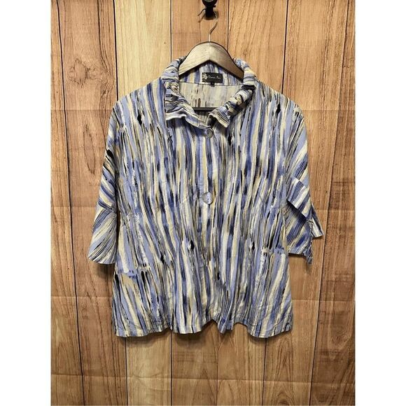 Damee Inc. S Blazer Jacket Blue Striped Wire Collar Bell Sleeves Career abstract - Picture 1 of 8